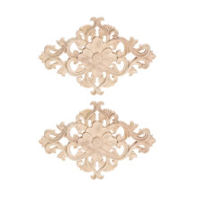 Wood Carved Appliques Unpainted Decorative Onlays 2 pcs