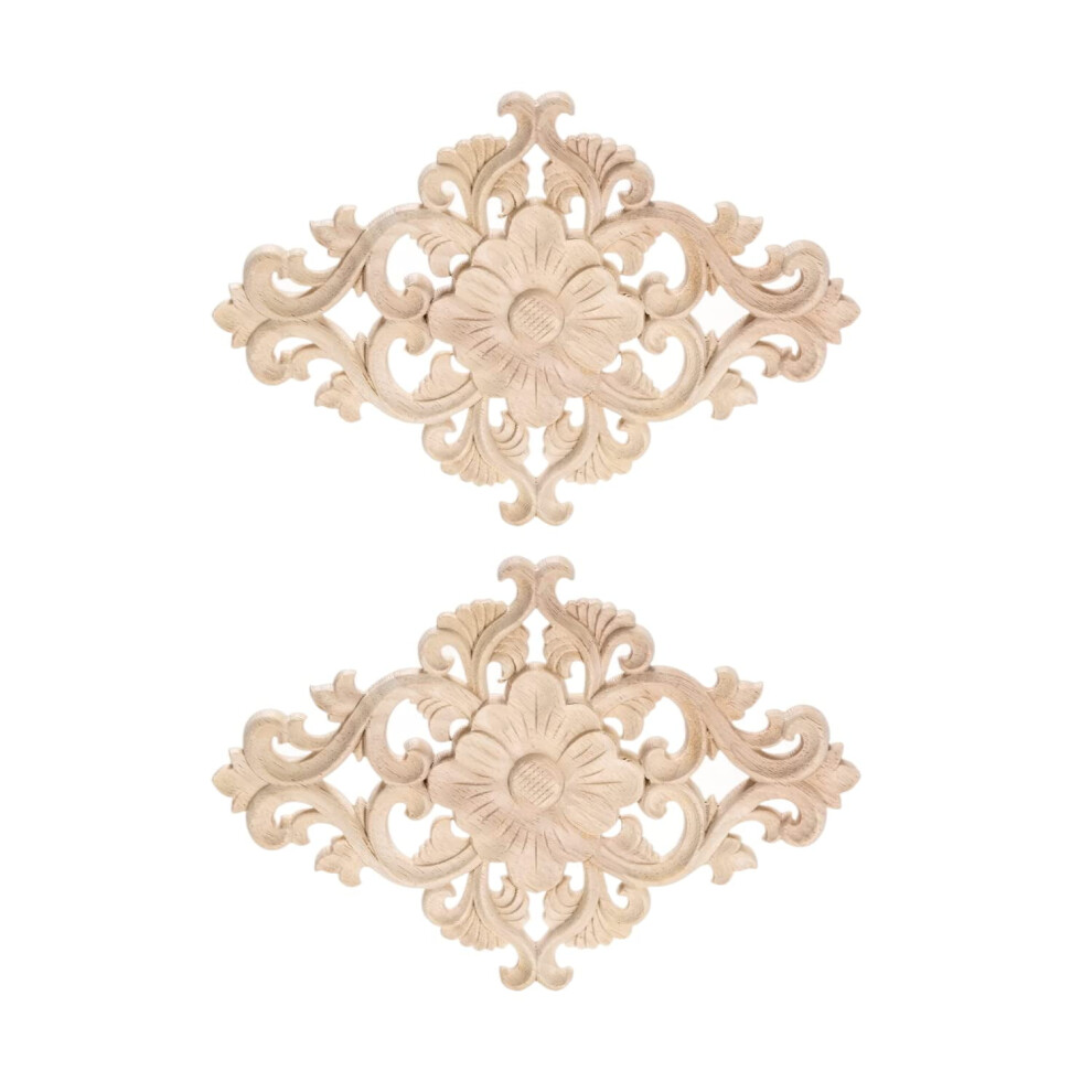 Wood Carved Appliques Unpainted Decorative Onlays 2 Pcs 9422877053230