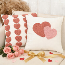 Housse de coussin décorative pour la Saint-Valentin, 45 x 45 cm, motif cœur brodé, idéale pour canapé, lit et décoration
