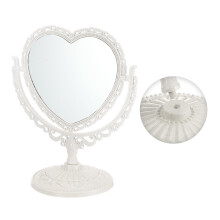 Liefdeshartvormige make-upspiegel, dubbelzijdige make-upspiegel, draaibare make-upspiegel voor op het bureau, beige