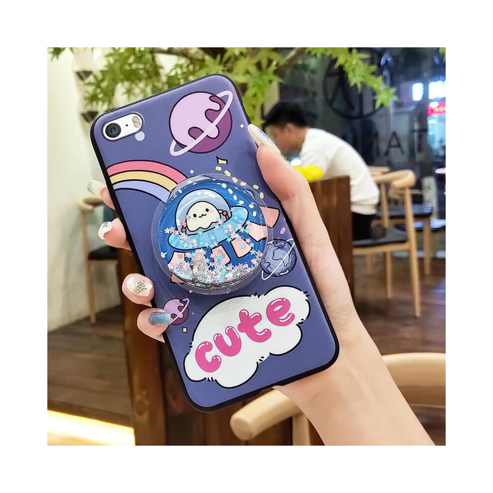 Phone Case Compatible With Iphone 5/5S/Se – Quicksand Tpu Skin, Cartoon Design, Glitter, Dirt-Resistant, Kickstand, Lens Protection 9170372341368