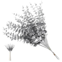 Lot de 20 tiges d'eucalyptus artificielles longues (38 cm), feuilles réalistes en plastique argenté, pour la décoration intérieure et les