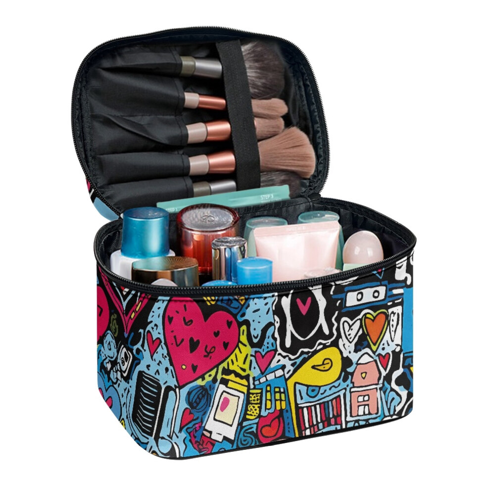 Cosmetic Bag with Brush Slots Top-Handle Travel Organizer