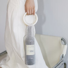 Handcrafted Rhinestone Wine Bag Elegant Mesh Round Handle Handbag Decorative Dinner Party Storage Sleeves Wine Gift Accessory
