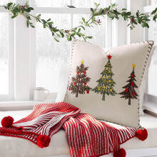 Housse de coussin de Noël améliorée avec broderie sapin de Noël, décoration de canapé pour salon, décoration de fête, 45 x 45 cm, J