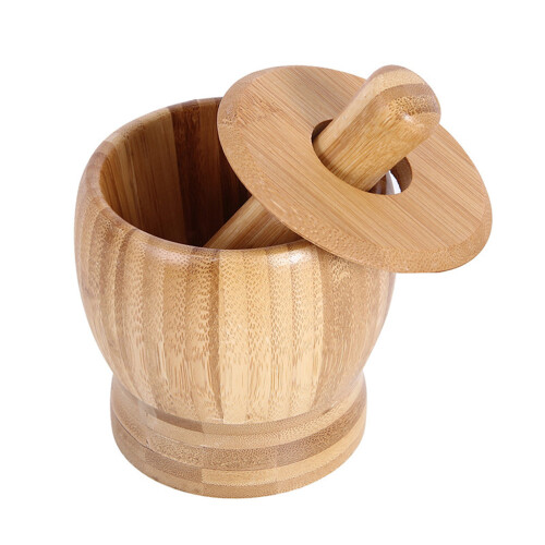 3Pièces Ensemble Pilon À Ail Couvercle En Bois Couleur Khaki 1