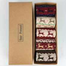 1 Box of 5 Pairs Christmas Socks for Womens Cotton Fuzzy Socks Winter Warm Floor Socks Christmas Stocking and New Year Gift for Girls