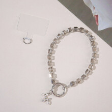 Luxurious Crystal Cube Phone Chain - Short Stylish Keychain with Colorful Air Dog Charm, Chic and Elegant Accessory