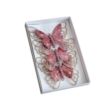 3 PCS Pink Glitter Butterfly Ornaments for Christmas Tree, Wreath & Wall—Compatible with Xmas Decor