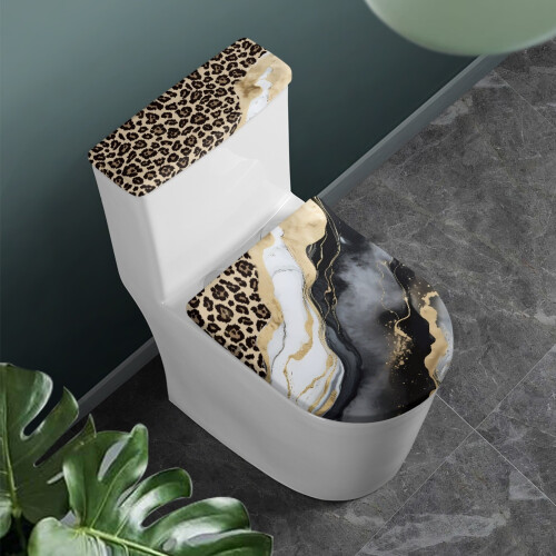 Leopardprint marmor toiletlågbetræk justerbar elastik 2