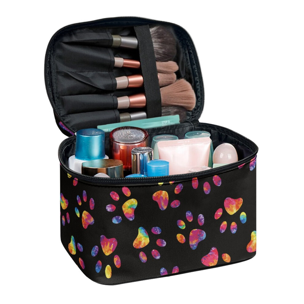 Portable Cosmetic Bag with Zipper & Handle â Colorful Paw Prints, Travel Makeup Organizer, Compatible with All Cosmetics