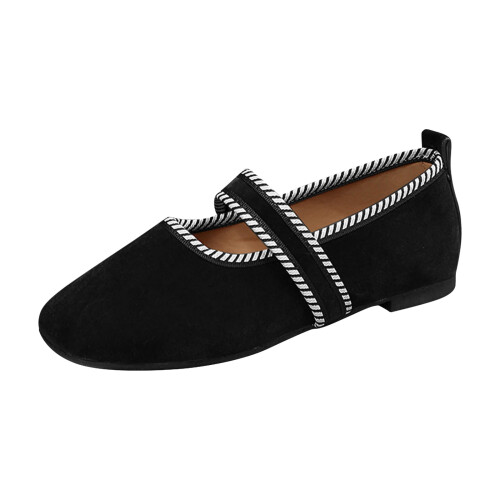 Willtoo Women's Square Toe Ballet Flats Suede Ankle Strap 1