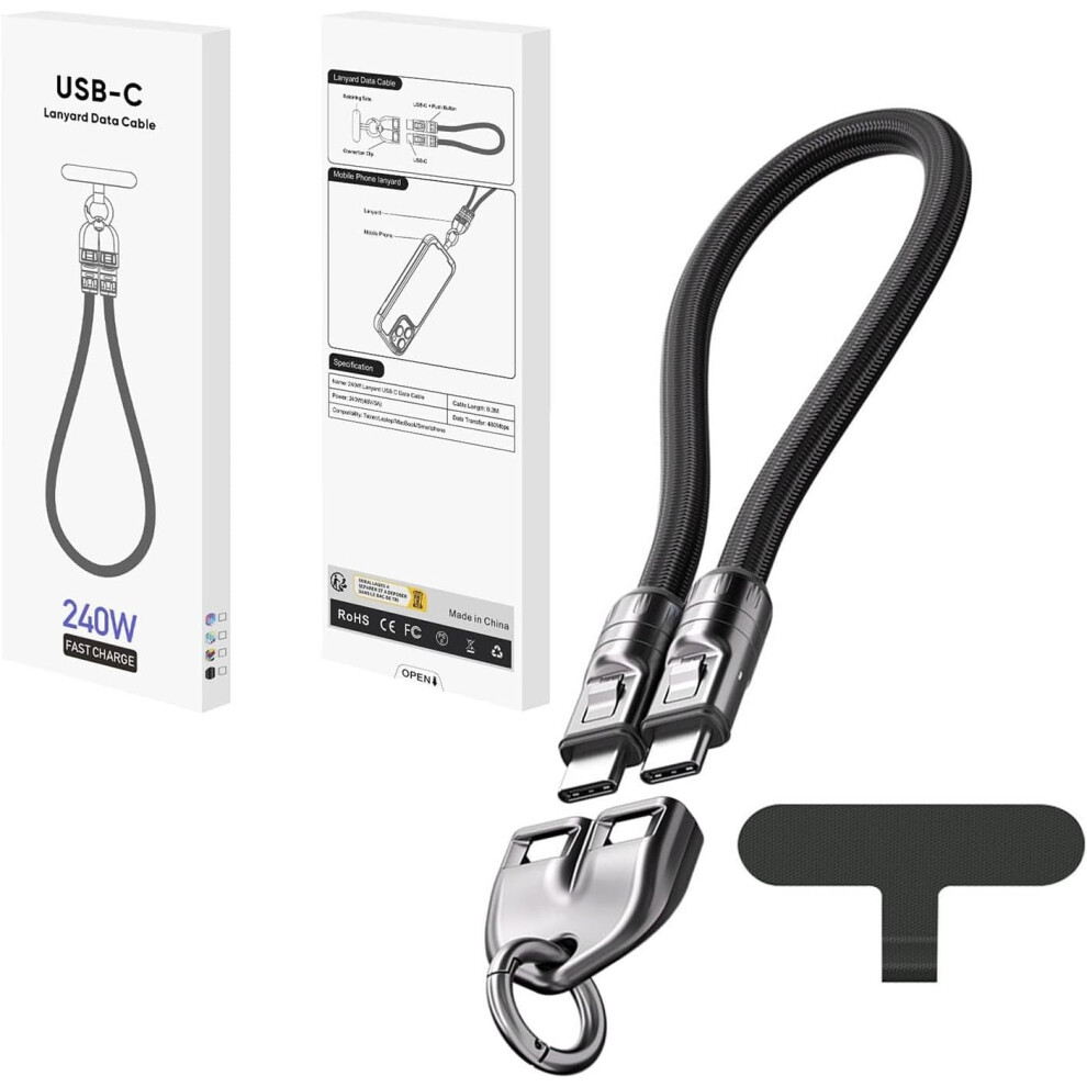 240W Usb-C To C Cable, 5A Fast Charging With Wearable Bracelet Design & Crossbody Strap Â Compatible With Usb-C Devices 9558830216791