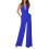 Macacão feminino casual de cor sólida com calça reta e design simples e requintado (Azul, G) 2