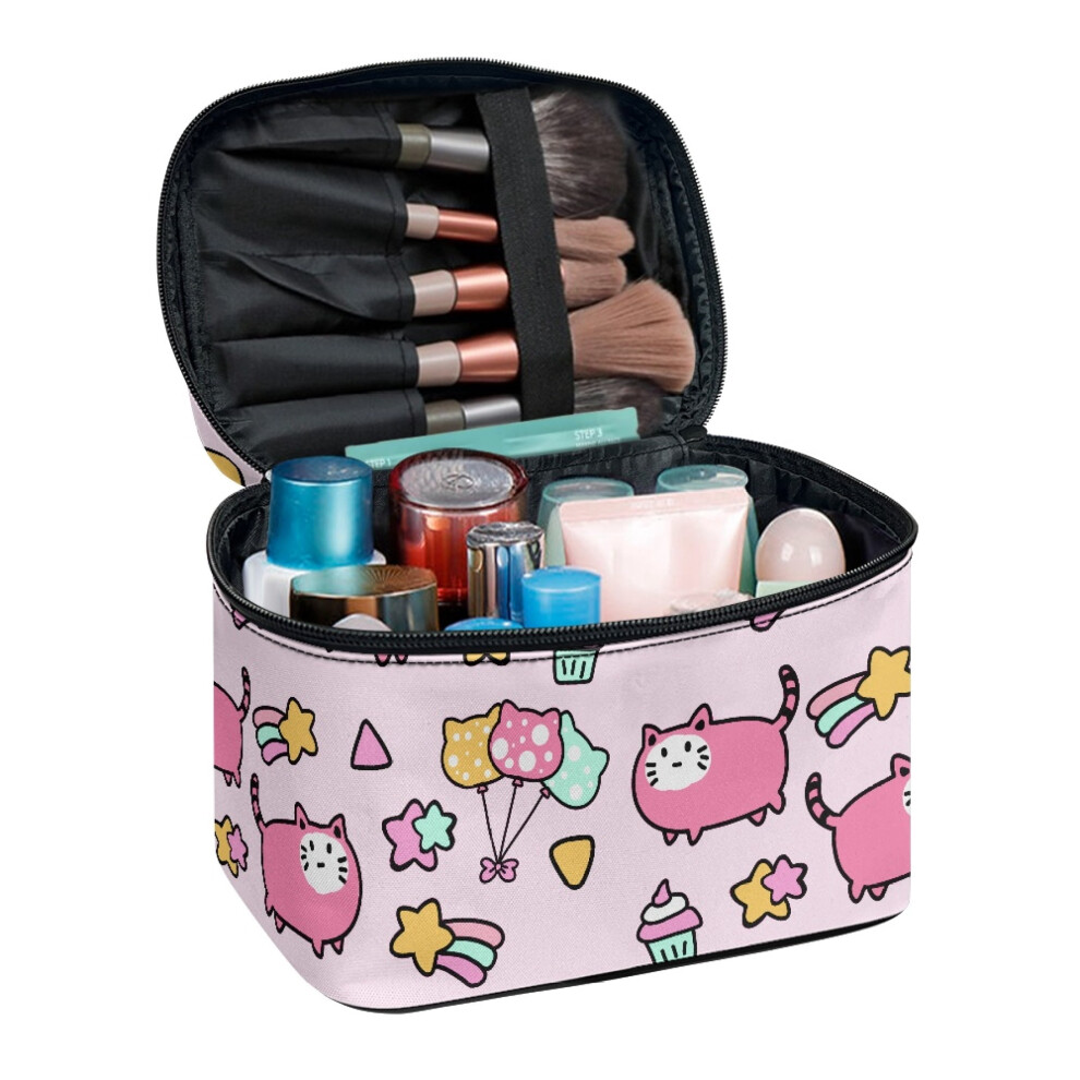 Pink 8.86 X 6.5 X 5.9 Inches Travel Cosmetic Bag Women Travel Storage Portable And Durable Space-Efficient Travel Make Up Organizer Cats Pattern