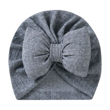 Tao Turban Hat For Baby Infant Cap Hats With Bow Knot Soft Cute Nursery Knitted Hairbands Solid Color Beanie GrayFree Size