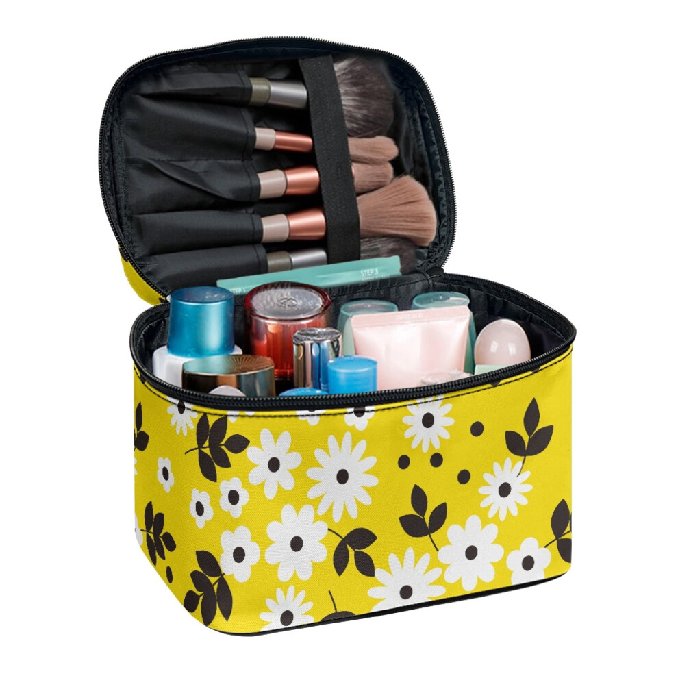 Yellow Zipper Travel Makeup Cosmetic Case Organizer Sunflower Case Bathroom Storage Large Capacity For Cosmetics