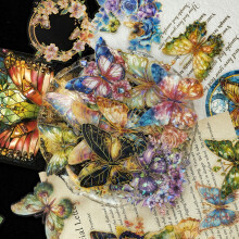 30 Sheets Holographic Gold Foil Butterfly and Floral Stickers - DIY Creative Journal Decoration Material