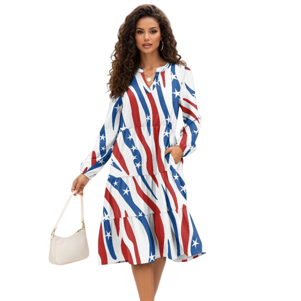 Women's V-Neck Long Sleeve Elastic Flowy Midi Dress Size S 9027700211971