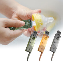 Brosse de nettoyage 3 en 1 pour couvercles de tasses et bouteilles avec anneau en caoutchouc, outil de nettoyage pour les espaces étroits des tasses