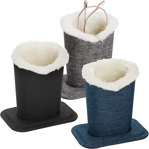 Plush-Lined Eyeglass Holder 3-Pack Black Blue Gray