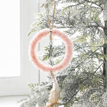 Plush Star Christmas Ornament, 9.8in Pink, Soft Lint & Bead Accent, Easy Hanging – Compatible with Standard Tree Hooks