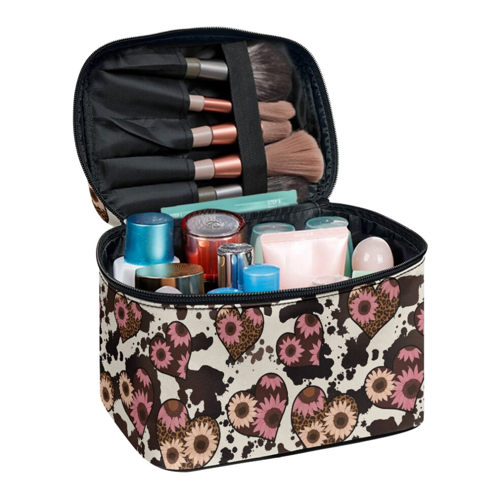 Travel Cosmetic Organizer, 8.86"x6.5"x5.9", Fold-Flat, Heart & Sunflower Pattern â Personalized Gift for Bridesmaid, Sister, Wife, Friends