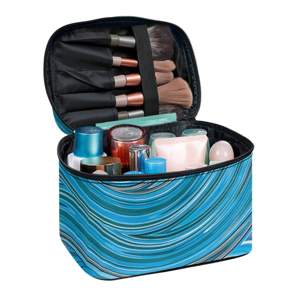 Wave Stripe Makeup Bag with Brush Slots Zipper Handle