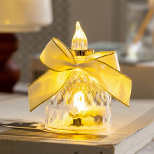 Weihnachtliche flammenlose LED-Lichterkette mit Schleife, Kristallkerze, transparente elektronische Nachtlampe, Tischdekoration für Festtage und