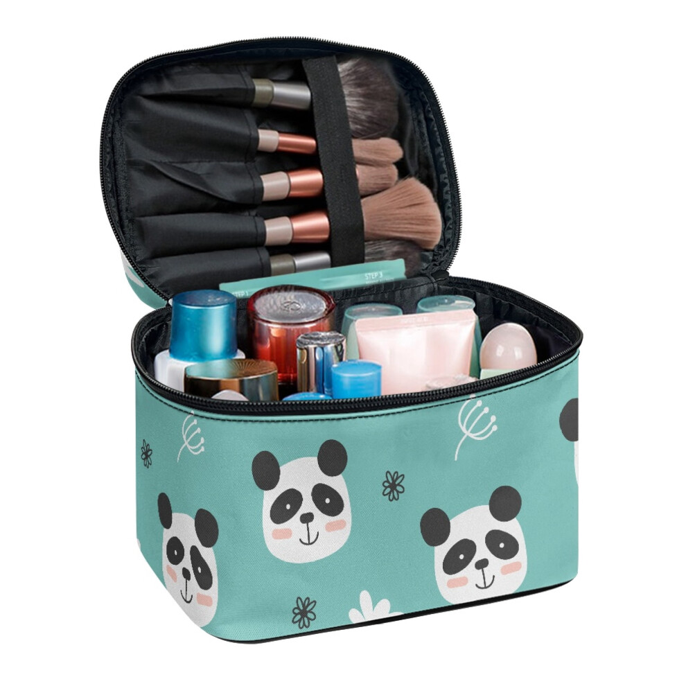 Portable makeup bag for women with double zip and slip-in