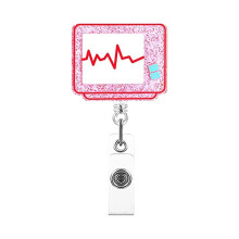 Acrylic Heart Mask Syringe Medical Retractable ID Badge Holder Medical Badge Reel with Rotating Alligator Clip for Healthcare ID Badge