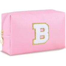 Preppy leren waterdichte make-uptas – Gepersonaliseerd etui met initialen, kerst-/verjaardagscadeau voor meisjes en vrouwen, geschikt voor op reis