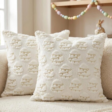 Easter Pillow Covers 16x16 inch Set of 2 Soft White Egg Easter Decorations Cases Throw Pillows for Home Living Room Sofa (S)