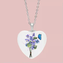 Geboortemaand bloemenketting, Twaalf Maanden Liefde Hartvormige Glazen Hanger, -Februari-Violet