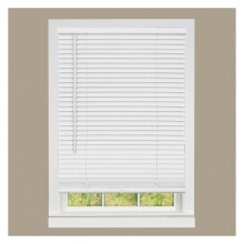 1" Vinyl Cordless Room Darkening Blinds, 64"L x 27"W, Manual Pull-Up, Ceiling/Outside Mount, White, Compatible with Standard Windows