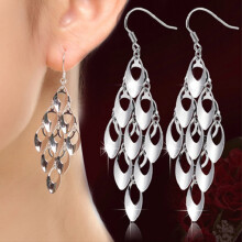 1 Pair Hook Earrings Geometric Design Smooth Surface Lightweight Drop Earrings Peacock Tail Tassel Style Dangling Earrings