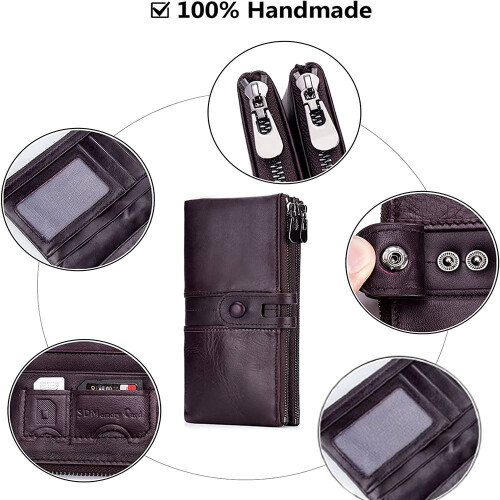 Women's leather vertical wallet RFID protection purple 1