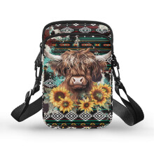 Taška cez rameno s motívom slnečníc z polyesteru Highland Cow, dvojvrstvová