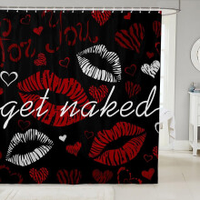 Rideau de douche à motif lèvres rouges sexy avec crochets, 183 x 183 cm, compatible avec les tringles standard.