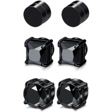 6 Pair Men Women Stainless Steel CZ Magnetic Stud Earrings Non Piercing Clip on-Black 8mm