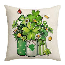 Taie d'oreiller trèfle pour la Saint-Patrick - Housse réversible en lin mélangé avec motif trèfle vintage, fermeture éclair et lavable en