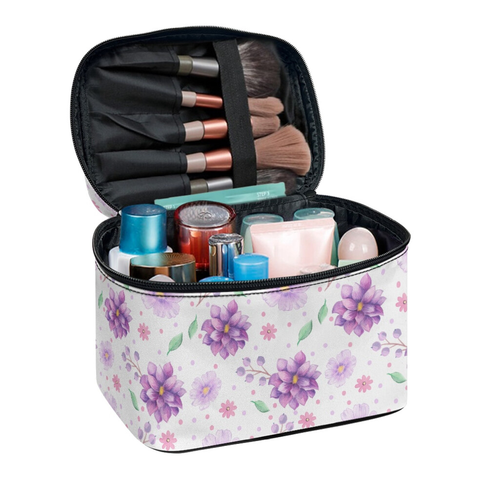 Travel Makeup Brush Case Polyester Large Capacity Effortless Organization for Men Women Purple Blossom Case