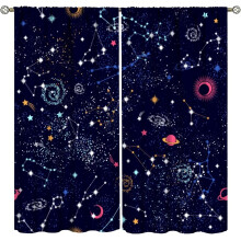 Dětské závěsy s motivem Galaxy – hvězdná obloha, vesmír a planety, sada 2 panelů (84x84 palců), vhodné do dětských pokojů a