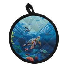 Sea Turtle 2-Piece Round Pot Holders & Oven Gloves with Hanging Loop, Compatible with Kitchen Use