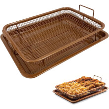 Air Fryer Basket for Oven,12.8" x 9.7" Small Stainless Steel Crisper Tray and Pan, Stainless Steel Air Fryer Basket for Baking Grilling(Bronze)