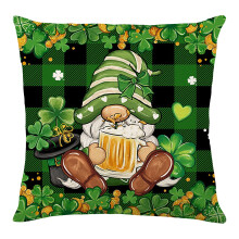 Taie d'oreiller trèfle pour la Saint-Patrick - Housse réversible en lin mélangé avec motif trèfle vintage, fermeture éclair et lavable en