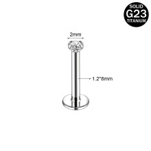 2 db 16G titán acél ajakkarikák kerek CZ menetes labret fülbevaló helix piercing - 1,2 * 8 * 2 mm