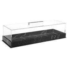 Rectangular Acrylic Cake Tray with Lid – Clear Marbleized Dessert Display Case, Reusable Countertop Cake Stand, Compatible with Standard Sizes