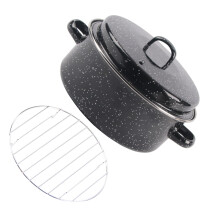 Enameled Roasting Pan with Lid Round Black 24.5x24.5x16Cm For Home Cooking 1Pack