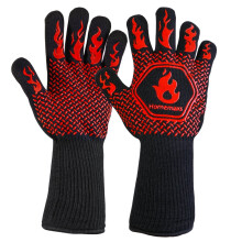 Heat Resistant Oven Gloves - 800F Silicone Mitts (Pair, Black/Red)